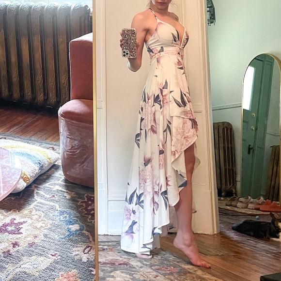 Floral Surplice Maxi w/ Adjustable Crisscross Low Back - Picture 2 of 9